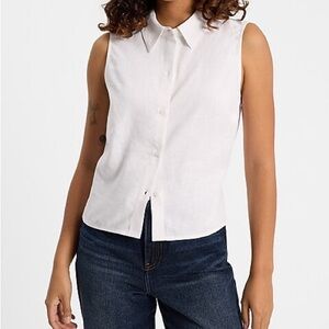Express linen blend portofino shirt Sleeveless White Button-Up NWT M